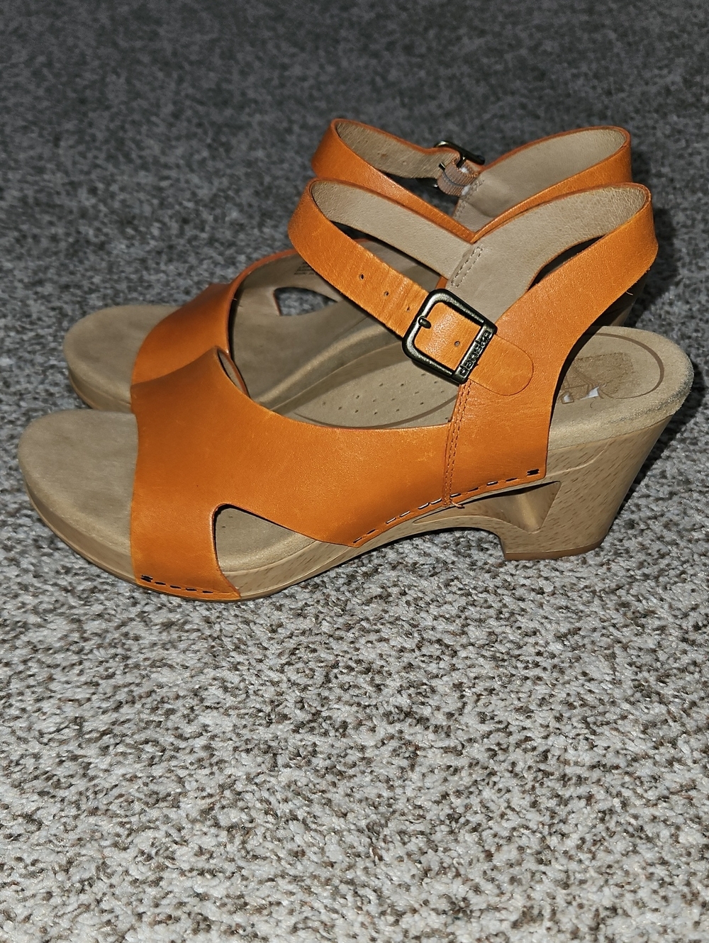 Dansko Orange Leather Ankle-Strap Wedge Sandals